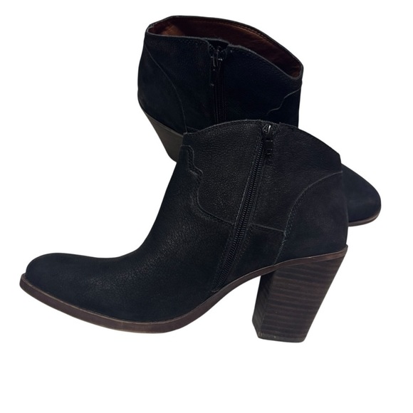 Lucky Brand Elle Ankle Boot Round Toe Black Leather Western Booties Size 9.5M - Picture 5 of 8